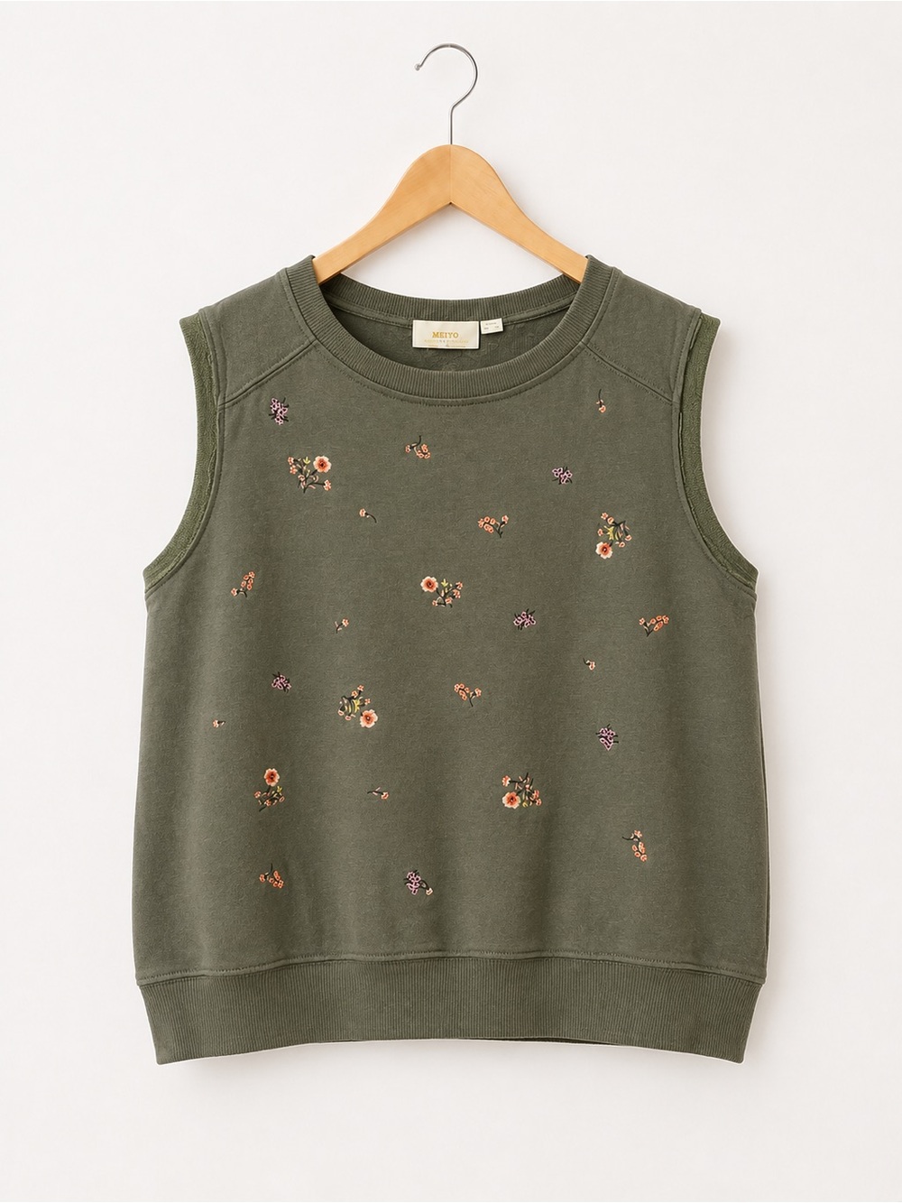 Mason & Belle Olive Green Sleeveless Embroidered Sweat Top